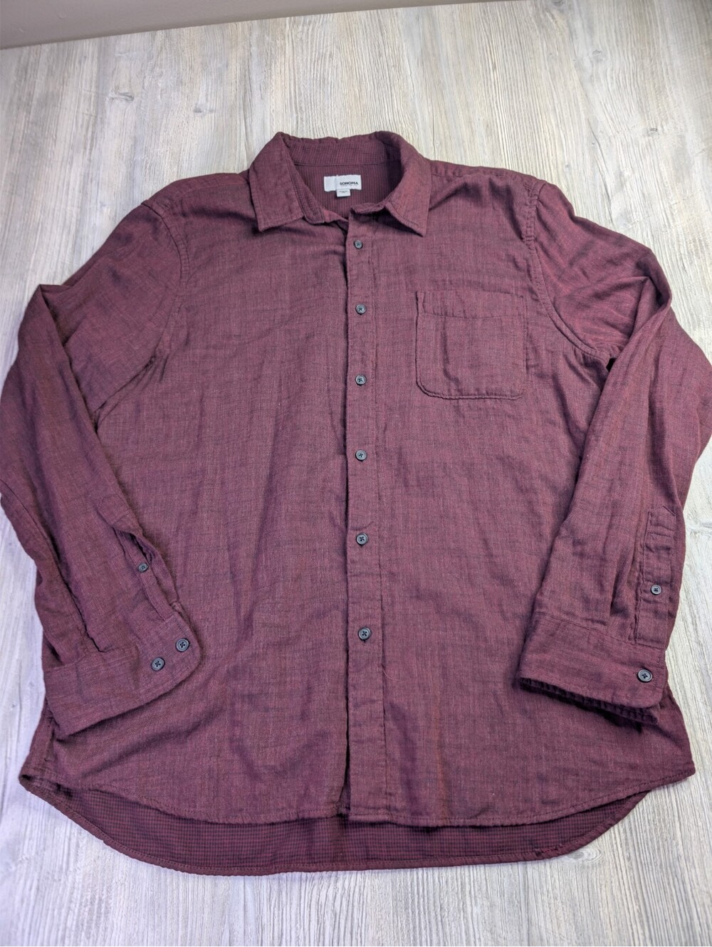 Sonoma Long Sleeve Button-Up Shirt Burgundy Size XL